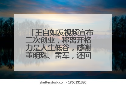 王自如发视频宣布二次创业，称离开格力是人生低谷，感谢董明珠、雷军，还回应了“工资条”：清楚自己要什么……